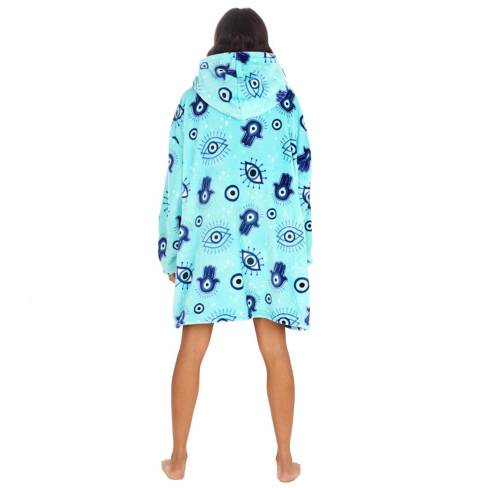 Ladies Evil Eye Aqua Blanket Hoodie