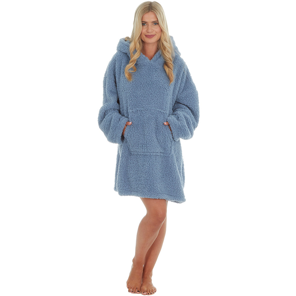 Ladies Blue Sherpa Fleece Blanket Hoodie