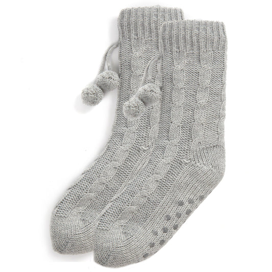 Ladies Cable Knit Silver Slipper Socks