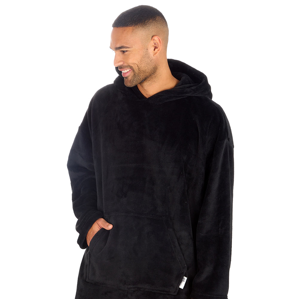 Mens Black Coral Fleece Blanket Hoodie