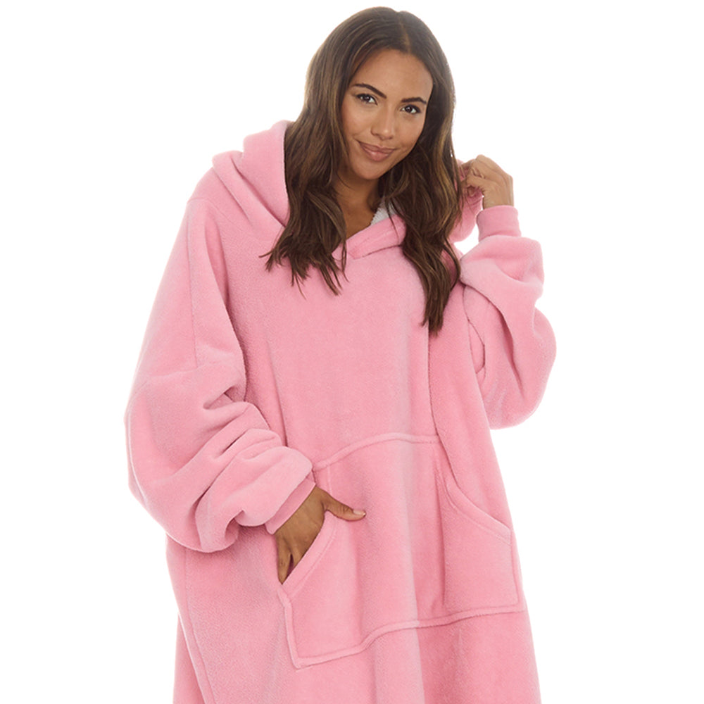 Ladies Pink Longline Lined Blanket Hoodie