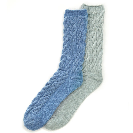 Ladies Chenille Cable Blue Bed Socks