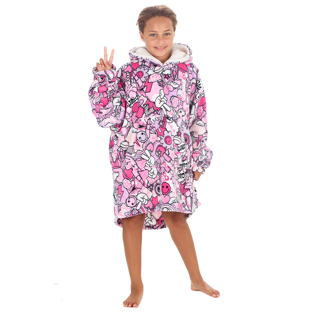 Girls Doodle Pink Blanket Hoodie