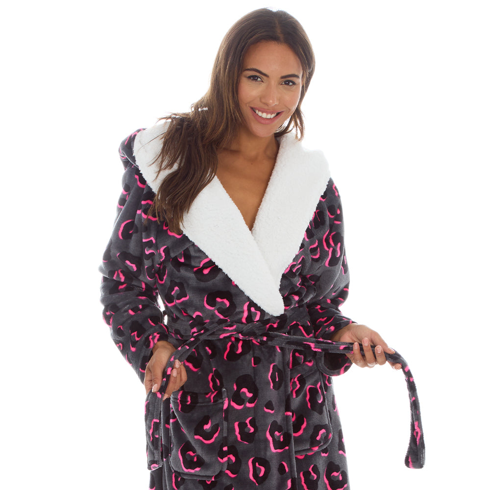 Ladies Leopard Grey Dressing Gown