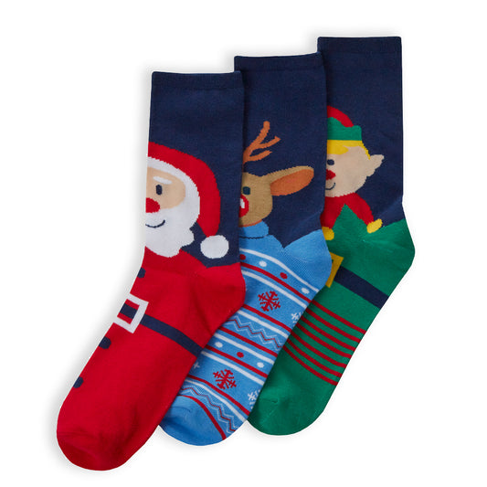 Ladies 3 Pairs Christmas Characters Cotton Socks