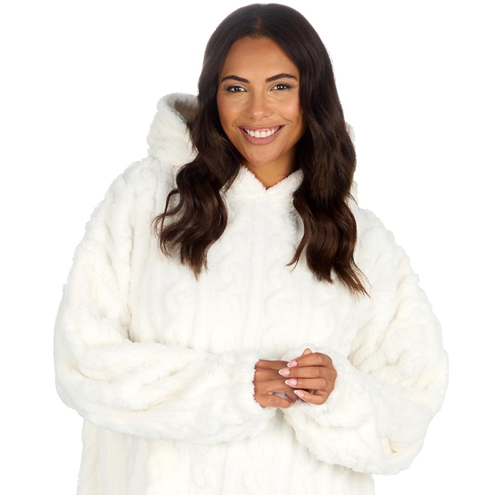 Ladies Cream Cable Sherpa Fleece Blanket Hoodie