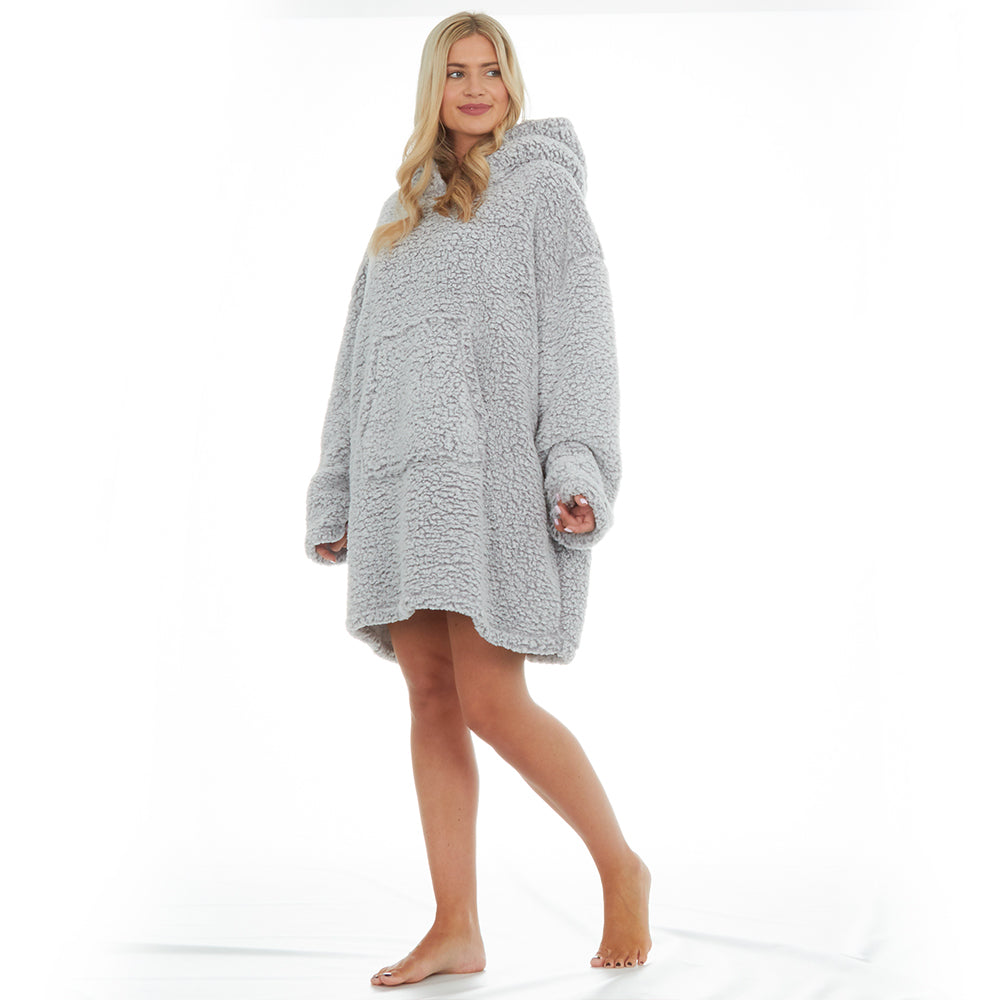 Ladies Grey Sherpa Fleece Blanket Hoodie