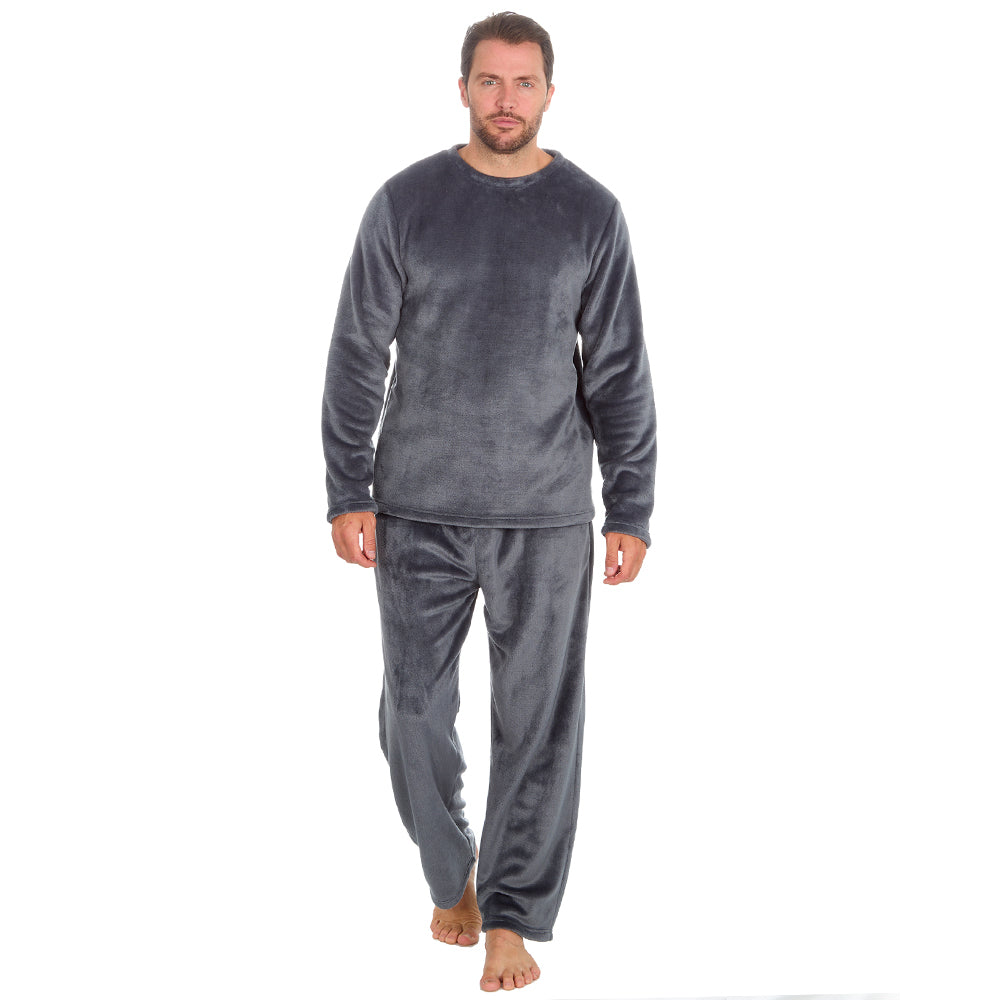 Mens Plain Grey Fleece Pyjama Set