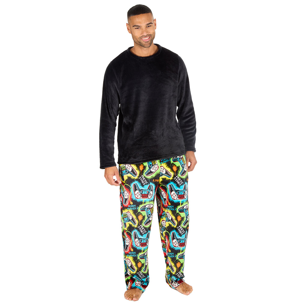 Mens Gamer Black Fleece Pyjama Set