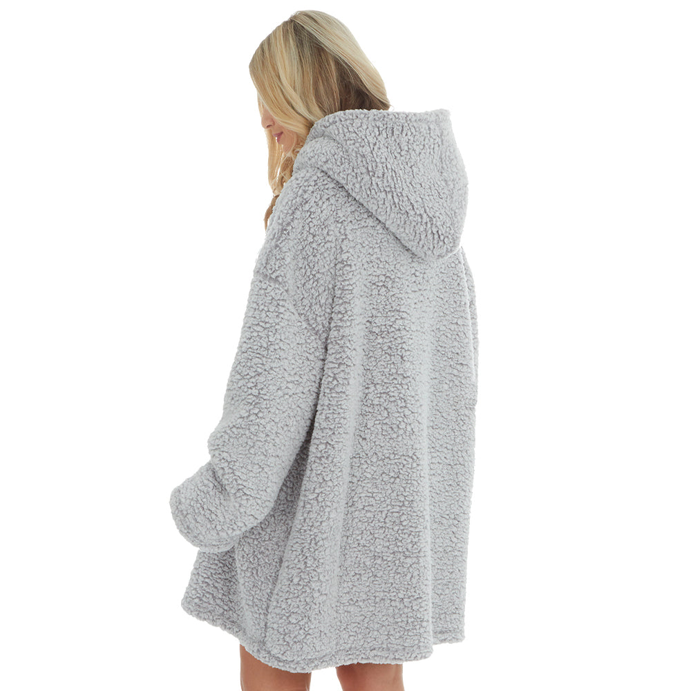 Ladies Grey Sherpa Fleece Blanket Hoodie