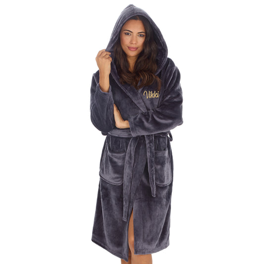 Personalised Ladies Shimmer Charcoal Dressing Gown