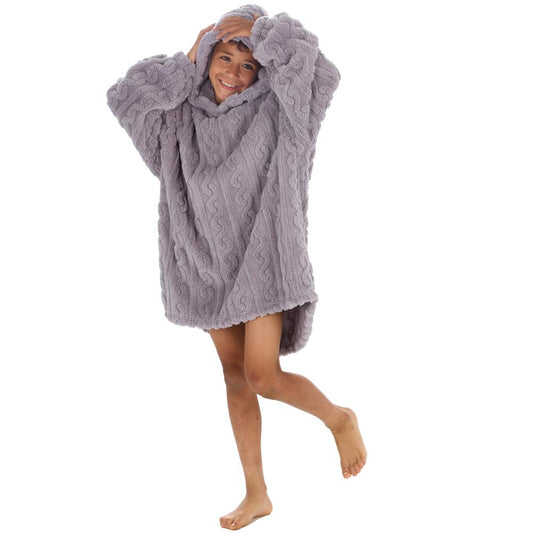 Boys Grey Cable Sherpa Fleece Blanket Hoodie