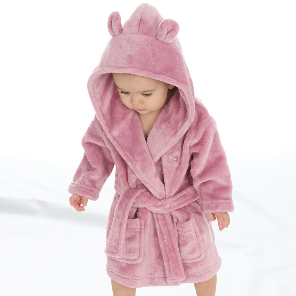 Baby Dusky Pink Bear Ears Dressing Gown