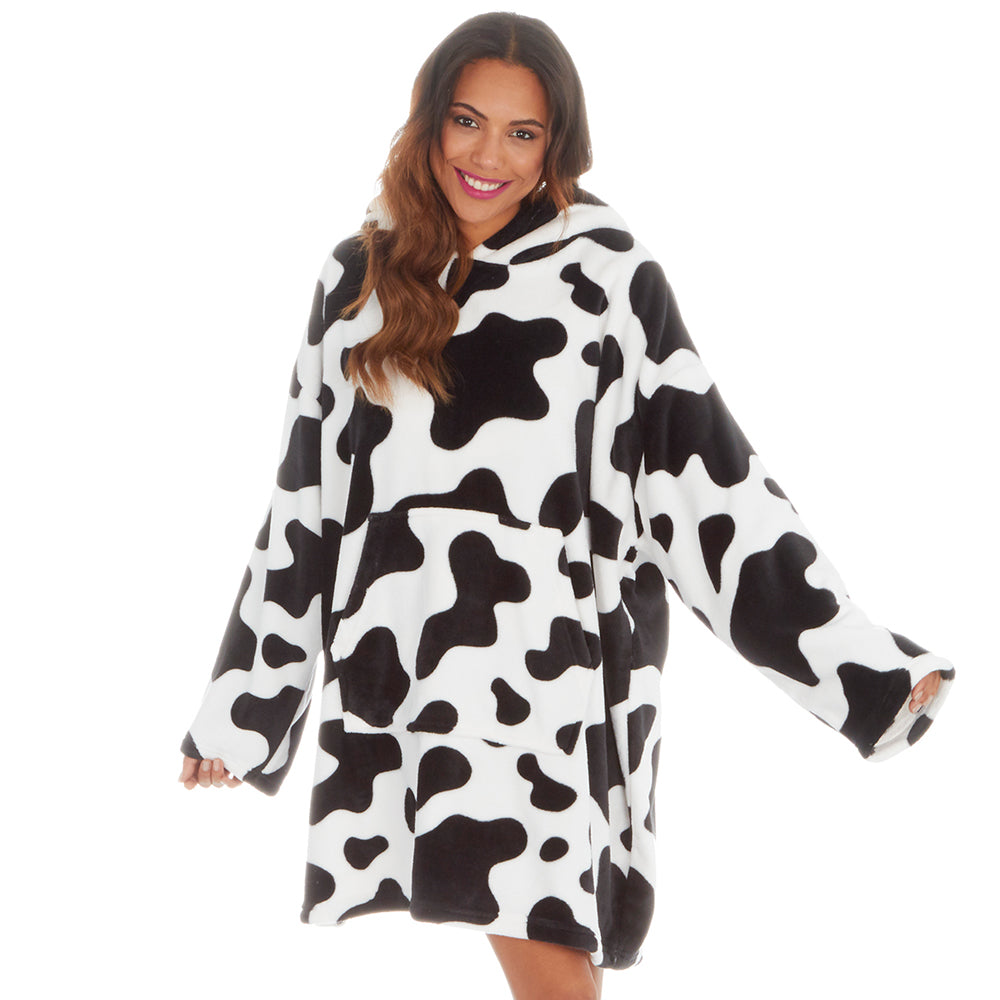 Ladies Cow Print Blanket Hoodie