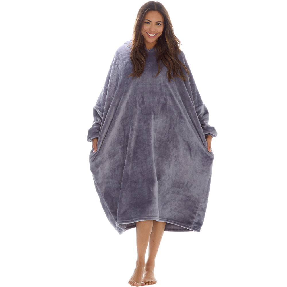 Ladies Charcoal Longline Hooded Blanket