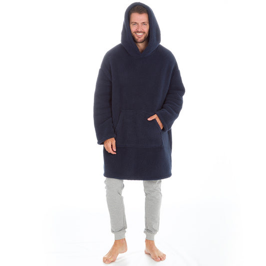 Mens Navy Sherpa Fleece Blanket Hoodie