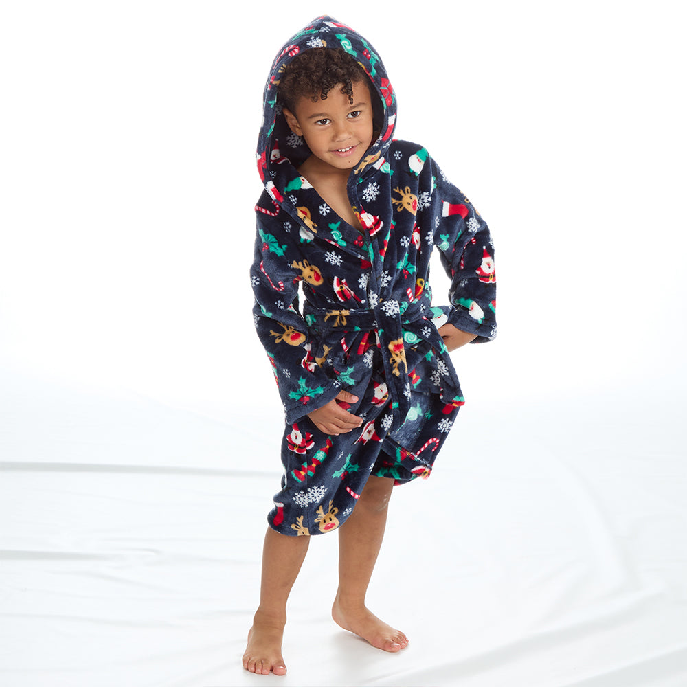 Infant Kids Christmas Navy Dressing Gown