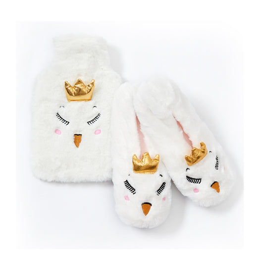 Swan Hot Water Bottle and Slippers Set