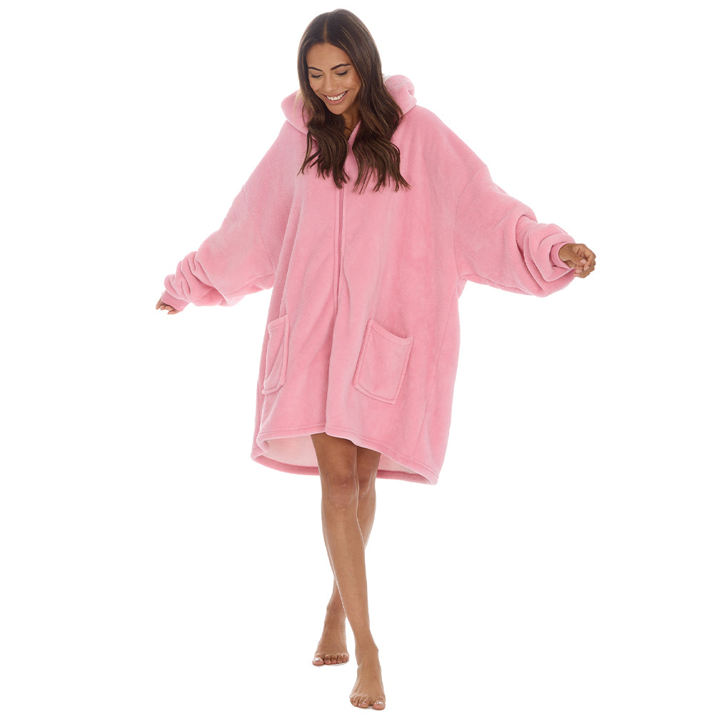 Ladies Pink Zip Up Lined Blanket Hoodie