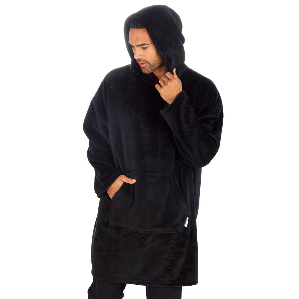 Mens Black Coral Fleece Blanket Hoodie