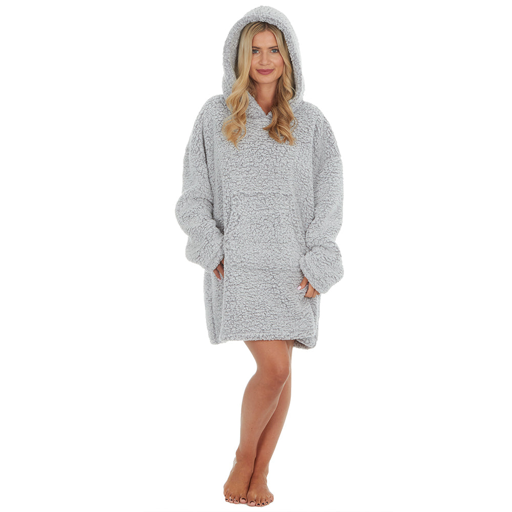 Ladies Grey Sherpa Fleece Blanket Hoodie