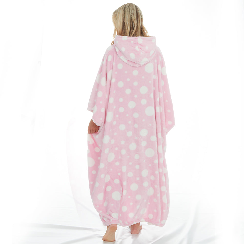 Ladies Pink Spotted Poncho Hooded Blanket