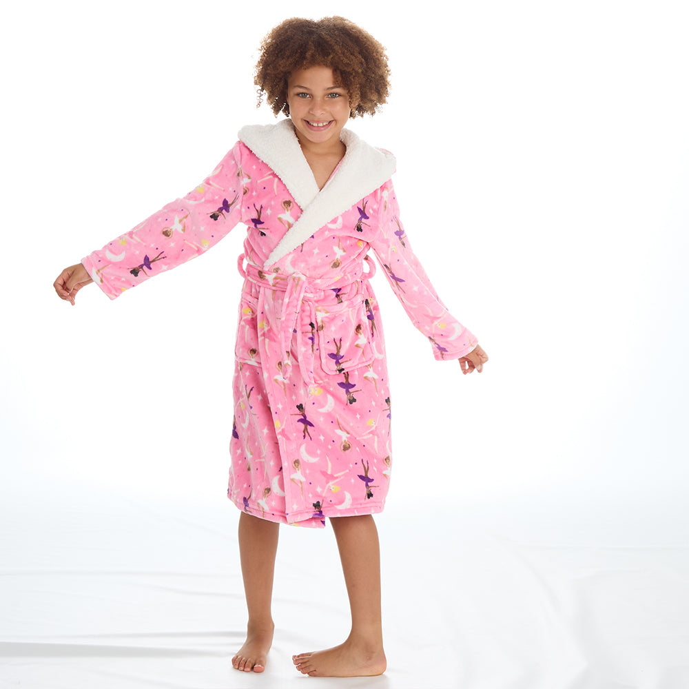 Girls Pink Ballerina Fleece Dressing Gown