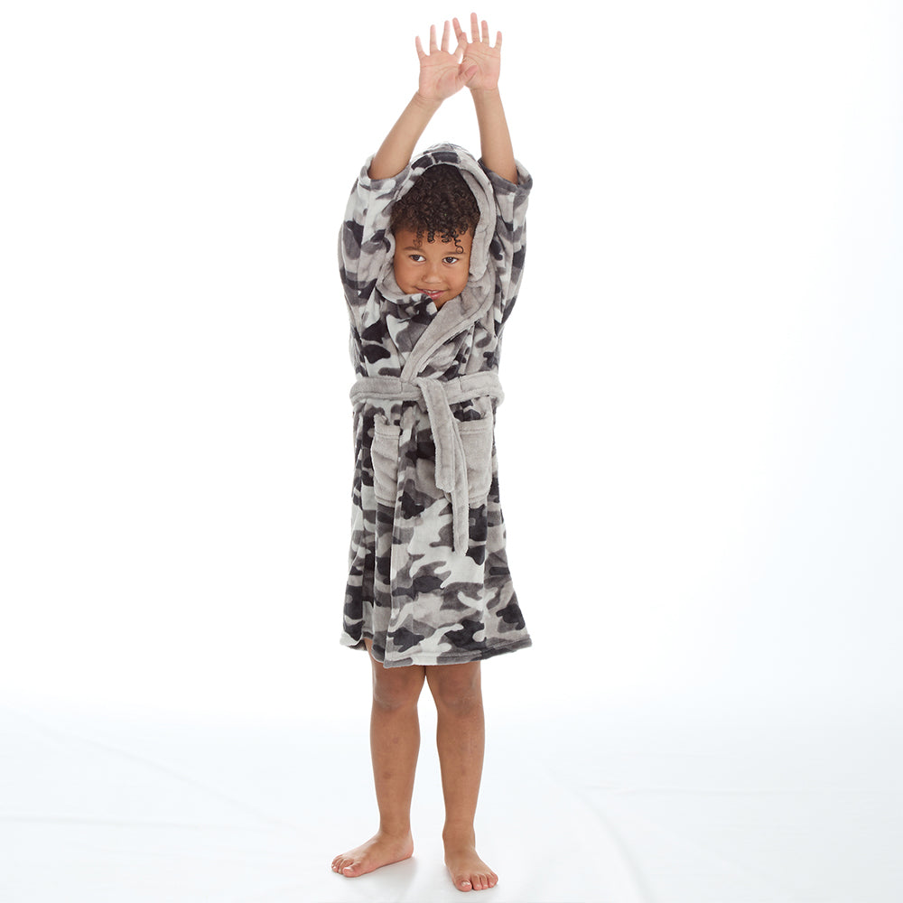 Boys Grey Camouflage Dressing Gown