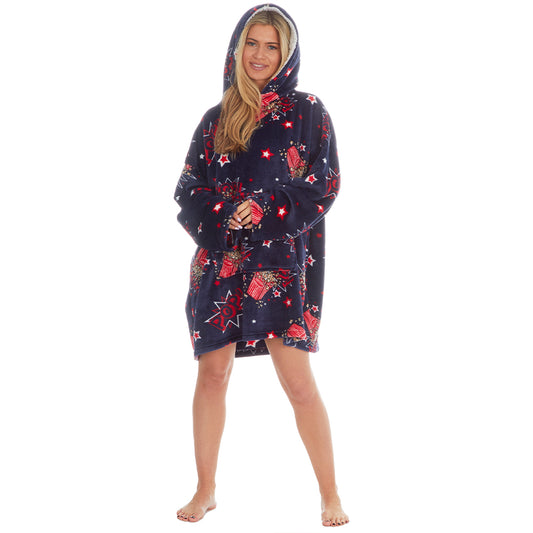 Ladies Popcorn Navy Blanket Hoodie