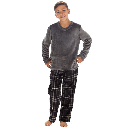 Boys Charcoal Check Fleece Pyjama Set