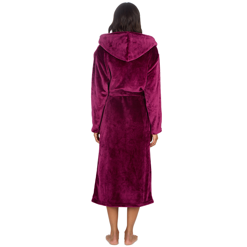 Personalised Ladies Burgundy Long Hooded Dressing Gown