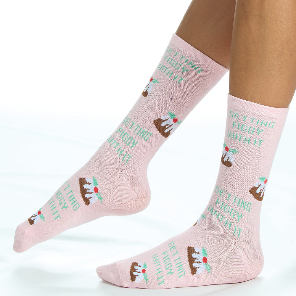 Ladies Christmas Pudding Cotton Socks