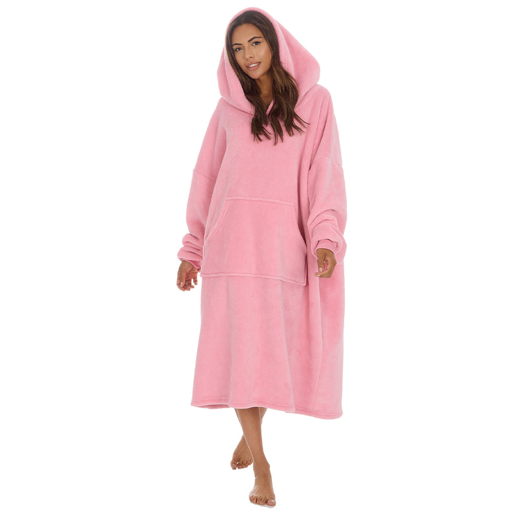 Ladies Pink Longline Lined Blanket Hoodie