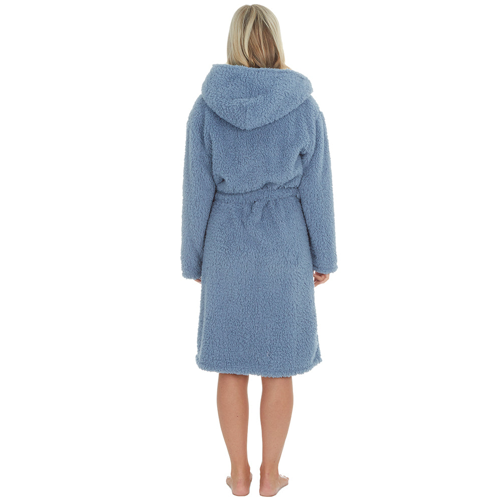 Ladies Blue Sherpa Fleece Dressing Gown