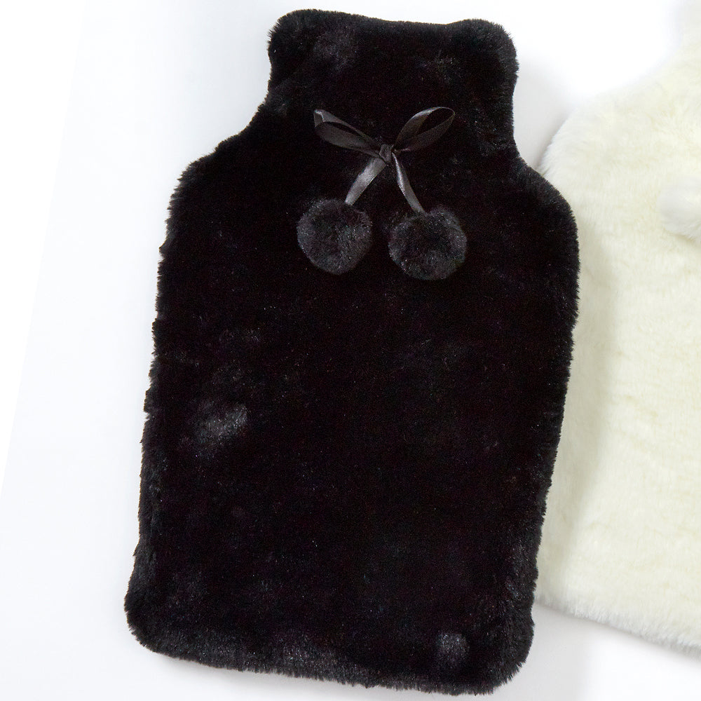 Faux Fur 2L Black Hot Water Bottle