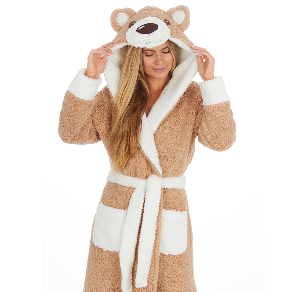 Ladies Teddy Bear Sherpa Fleece Dressing Gown