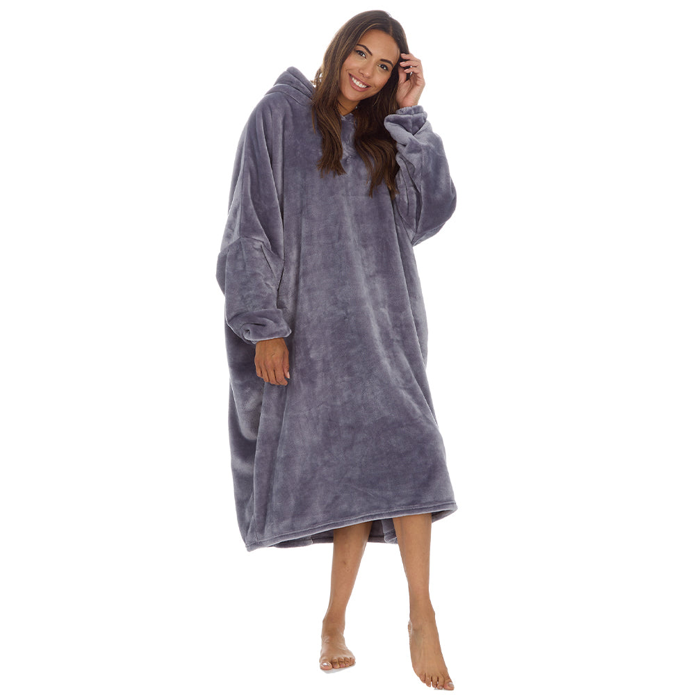 Ladies Charcoal Longline Hooded Blanket