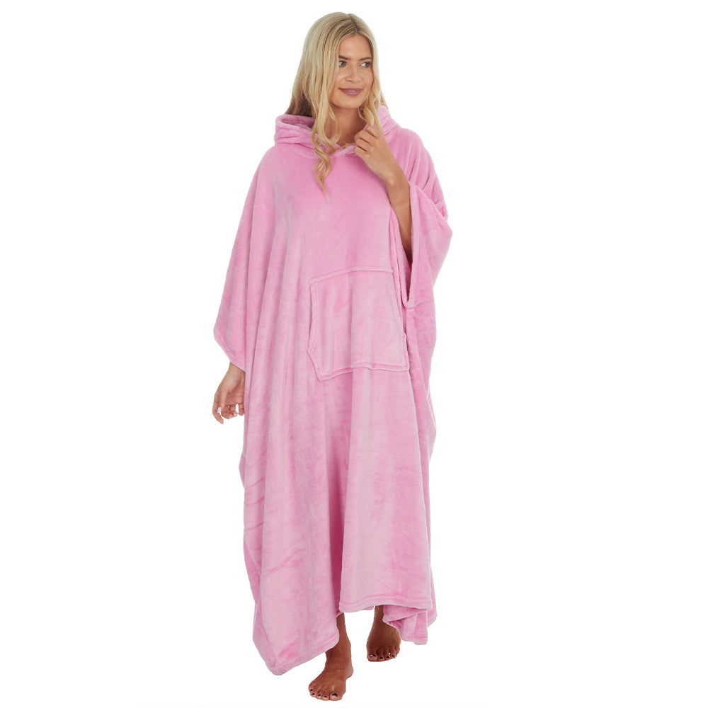 Ladies Plain Pink Poncho Hooded Blanket