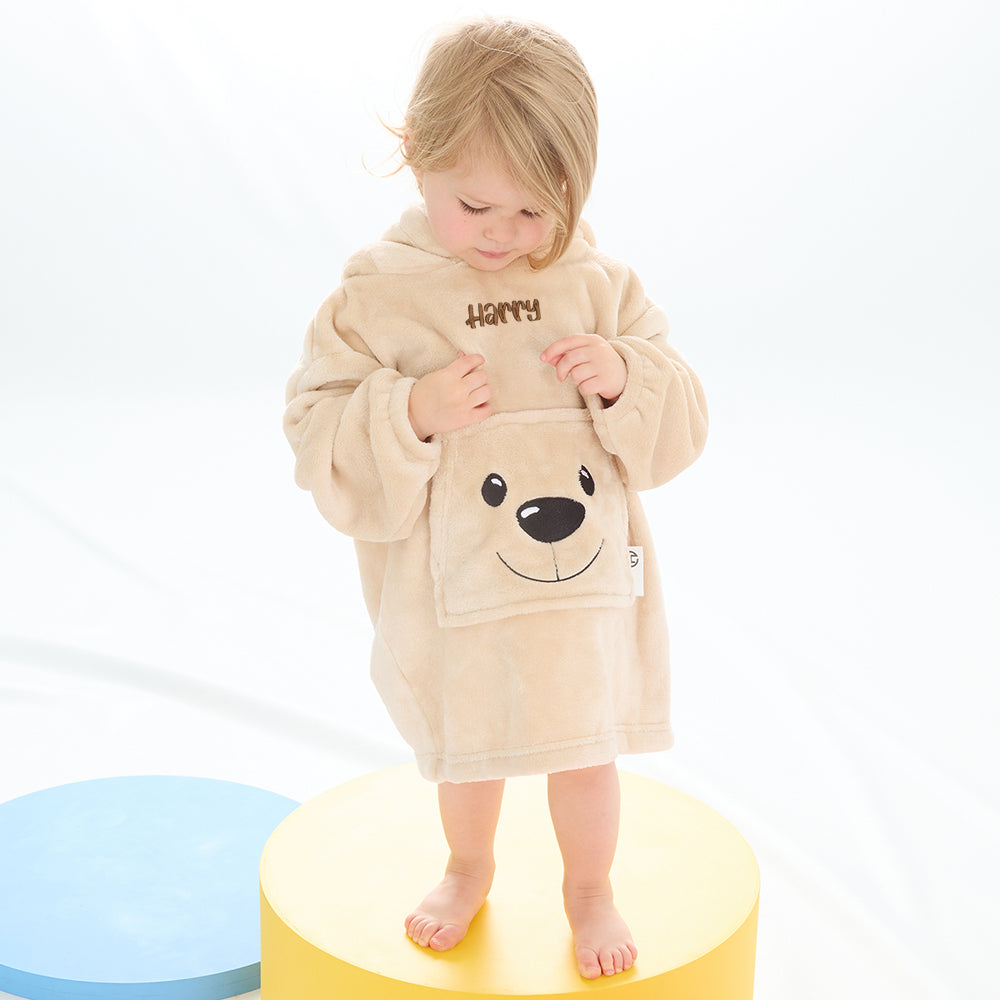 Personalised Toddler Kids Teddy Bear Mini Blanket Hoodie