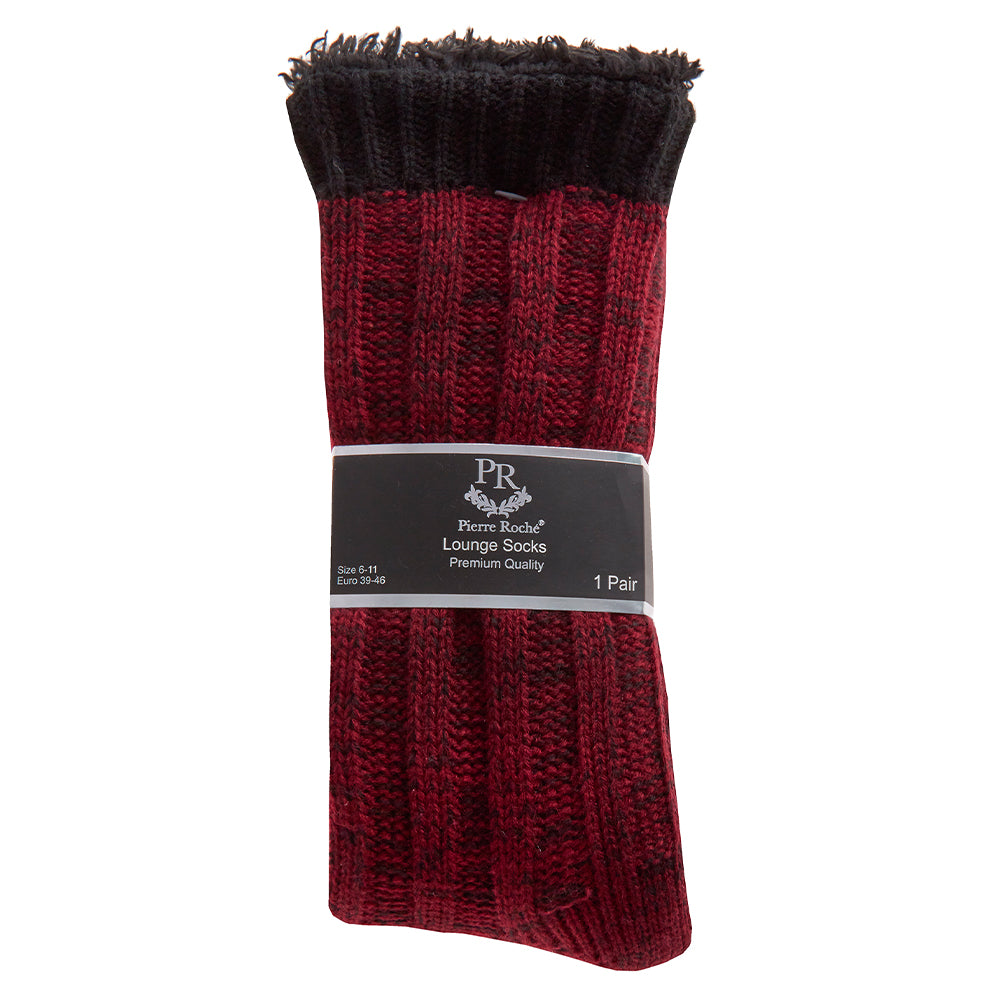 Mens Cable Knit Burgundy Slipper Socks