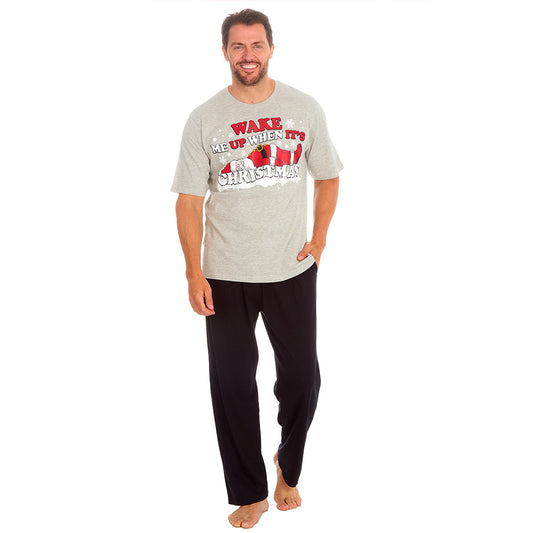 Mens Christmas Grey Cotton Pyjama Set