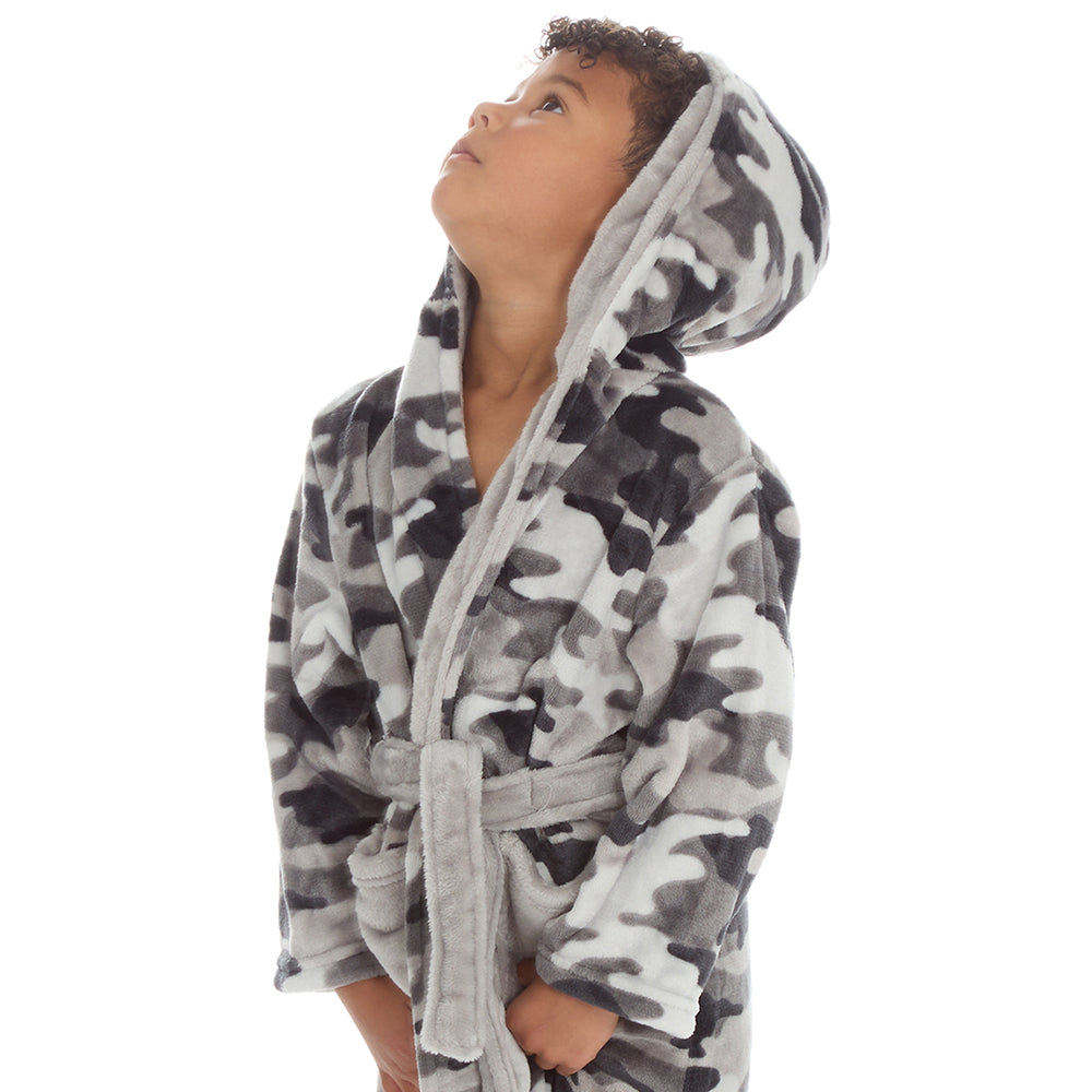 Boys Grey Camouflage Dressing Gown