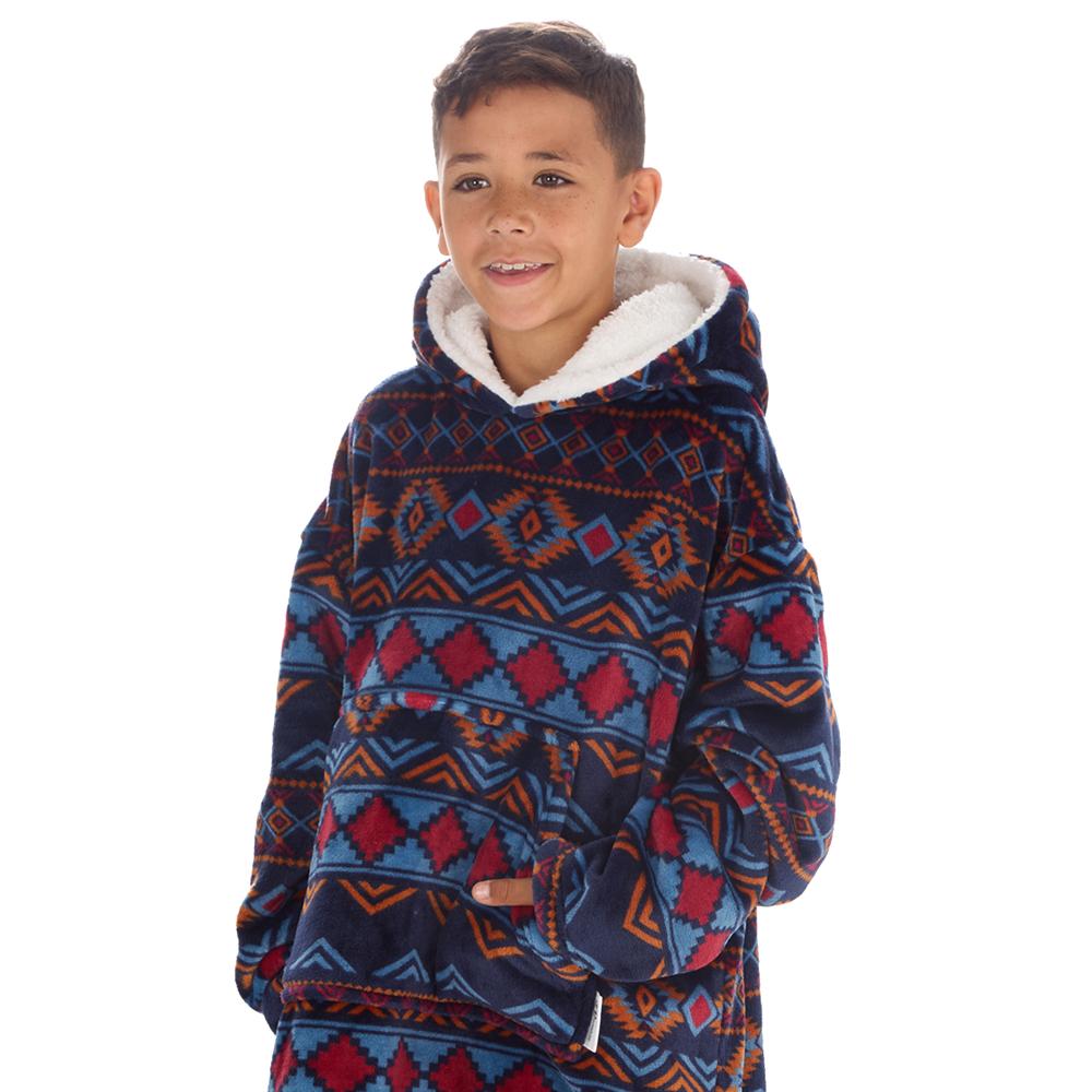 Boys Aztec Navy Blanket Hoodie