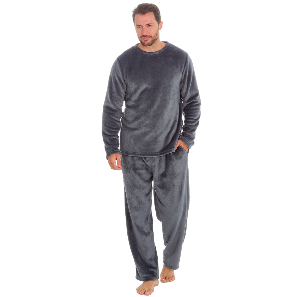 Mens Plain Grey Fleece Pyjama Set