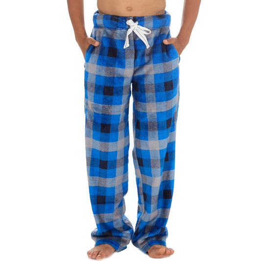 Boys Blue Check Fleece Pyjama Bottoms