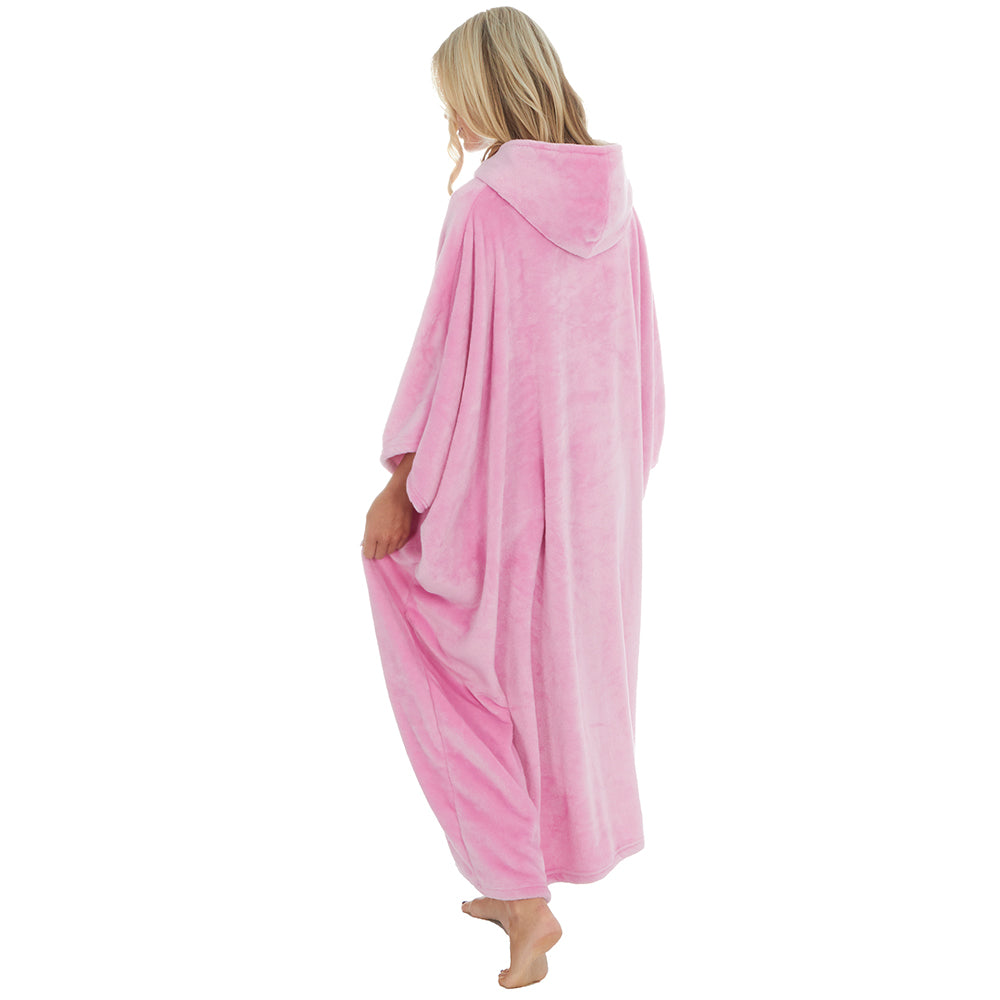 Ladies Plain Pink Poncho Hooded Blanket