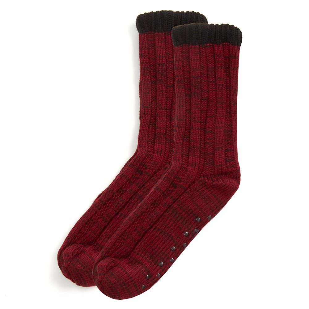 Mens Cable Knit Burgundy Slipper Socks