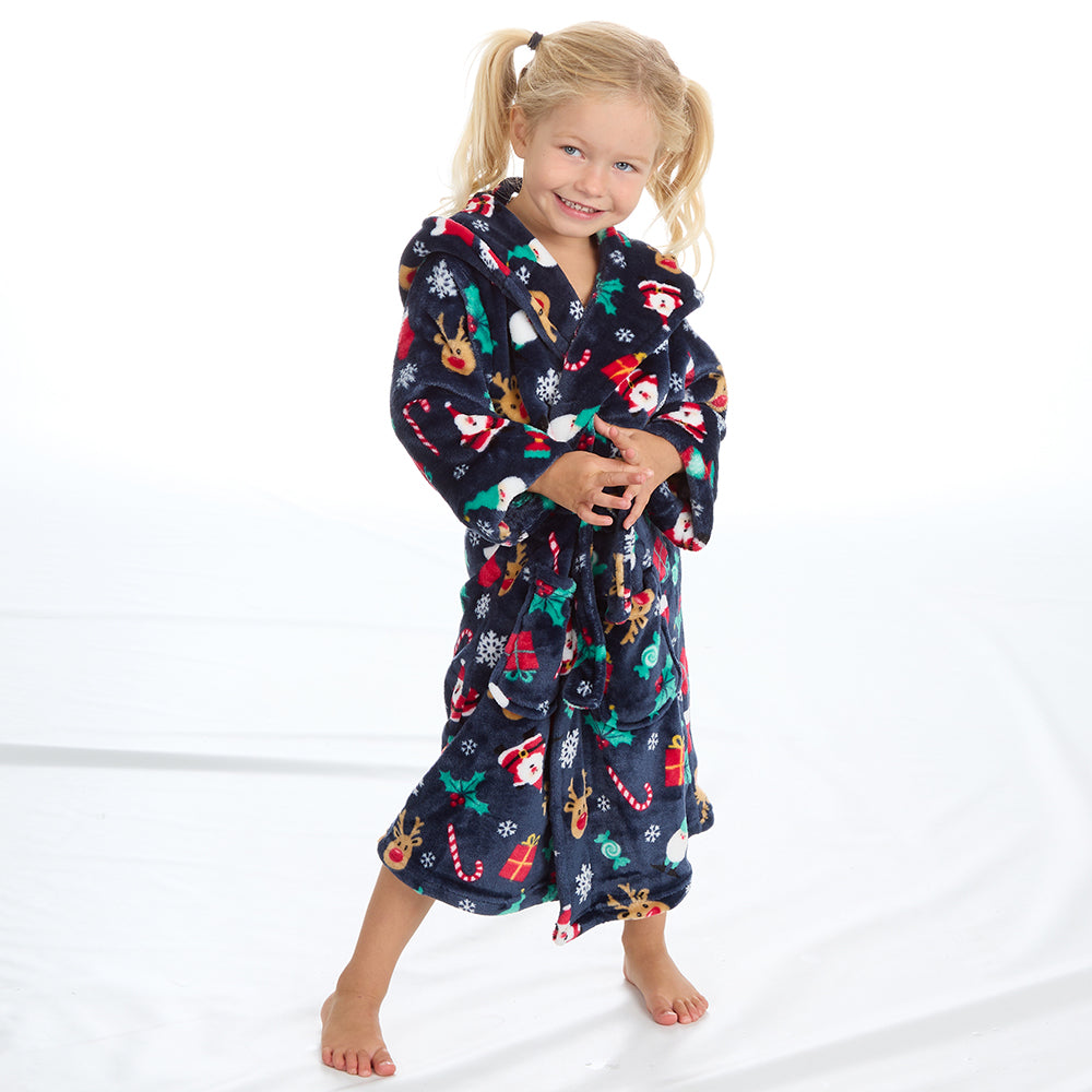 Infant Kids Christmas Navy Dressing Gown