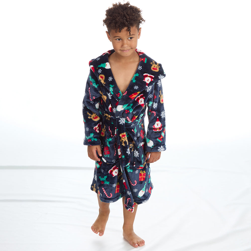 Infant Kids Christmas Navy Dressing Gown