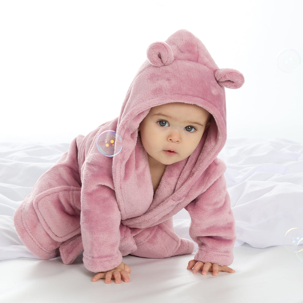 Baby Dusky Pink Bear Ears Dressing Gown